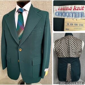 The New York Store CRICKETEER 60s Casino Knit Blazer 39 40R Green Sport Jacket